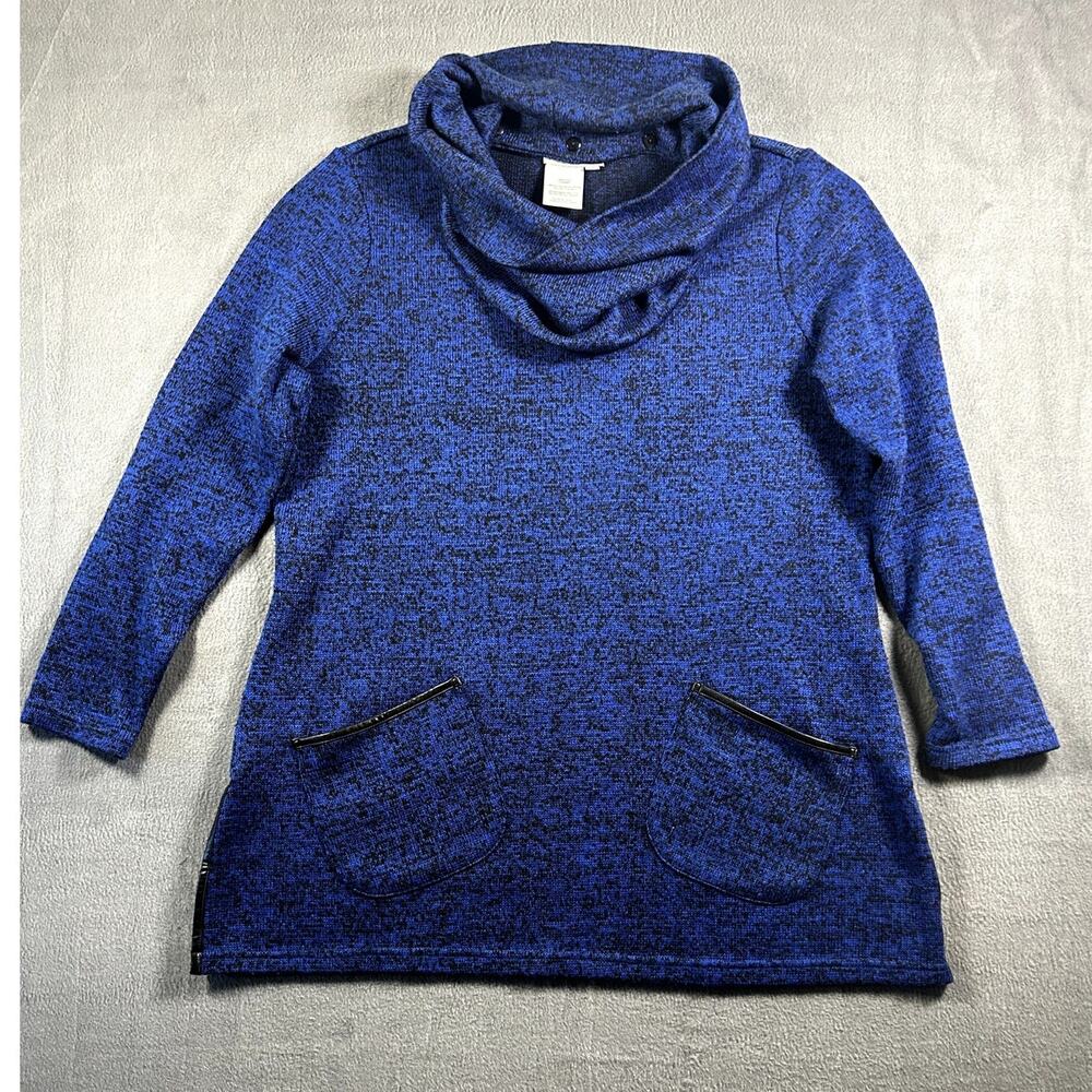 A la Carte Women's XL Blue Cowl Neck Tunic Sweater Long‎ Sleeve Pullover